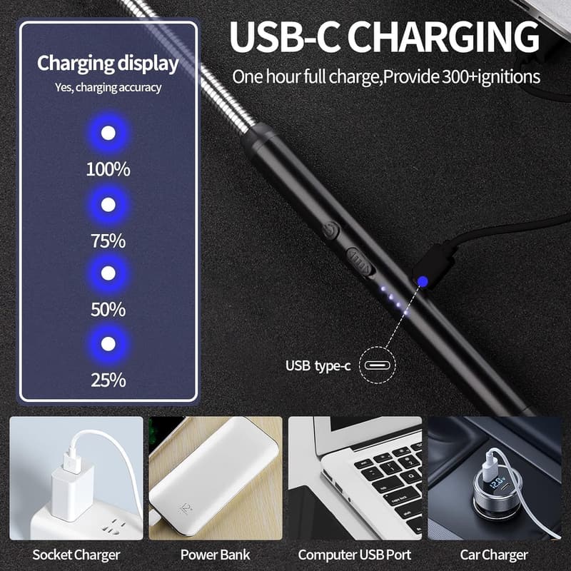 Elektrisches Lichtbogen-Feuerzeug 2er-Set mit Sicherheitsschloss – USB aufladbar für Kerzen und Camping