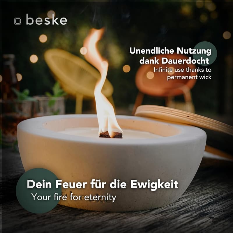 Beton Tischfeuer 'SAVO' – Wiederbefüllbare Fackel mit Dauerdocht, 25 cm