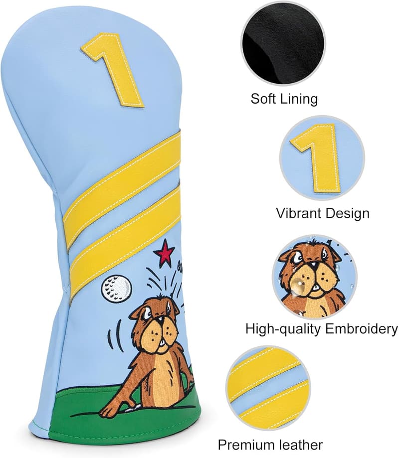 Gopher-Stil Golfschlägerhauben aus Premium-Leder, Set mit Nr. Tags