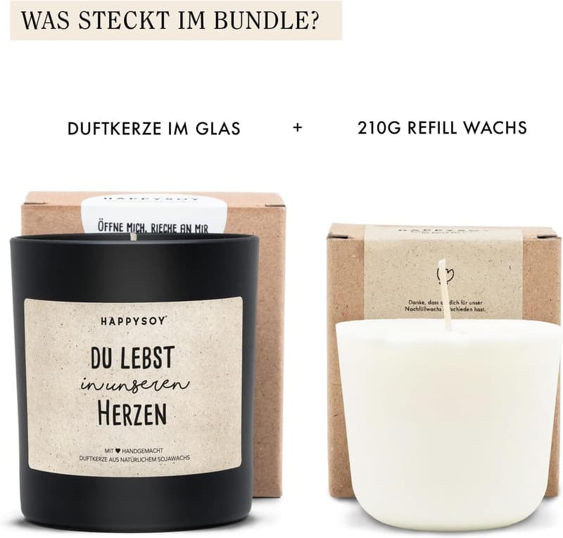 Trauerkerze im Glas - Handgemachte Duftkerze mit Spruch