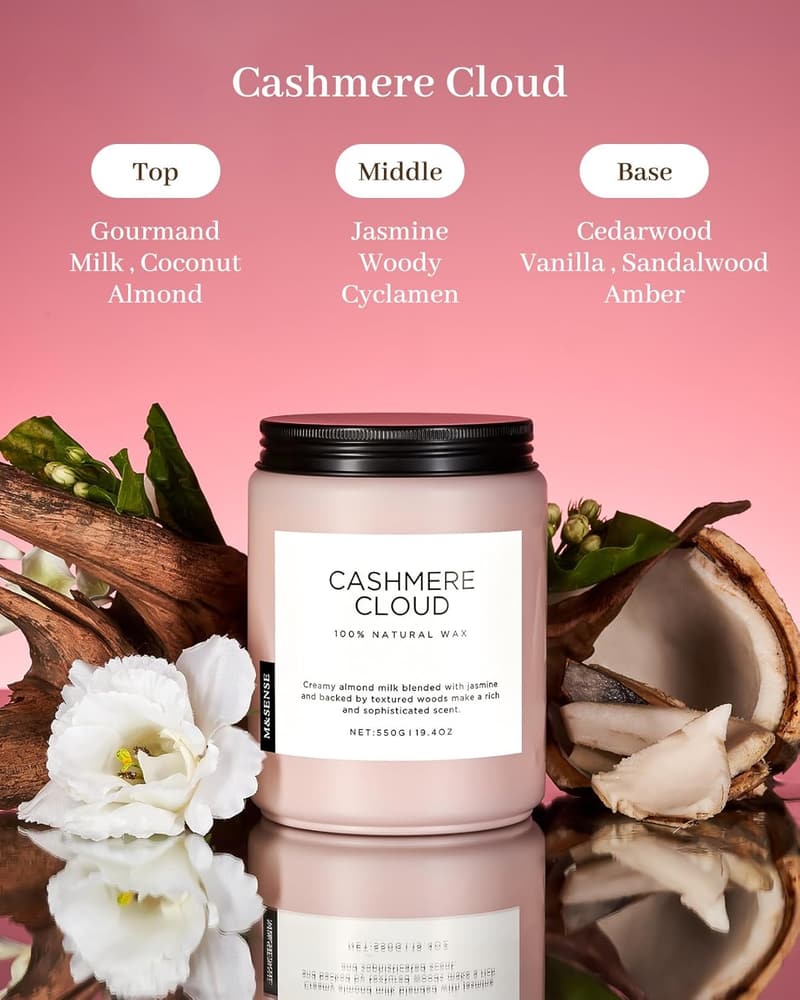 CashmereCloud Duftkerze Milch & Kokosnuss, 550g, 110 Std. Brenndauer
