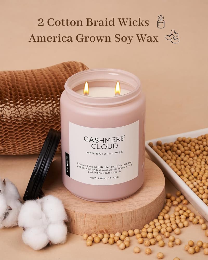 CashmereCloud Duftkerze Milch & Kokosnuss, 550g, 110 Std. Brenndauer