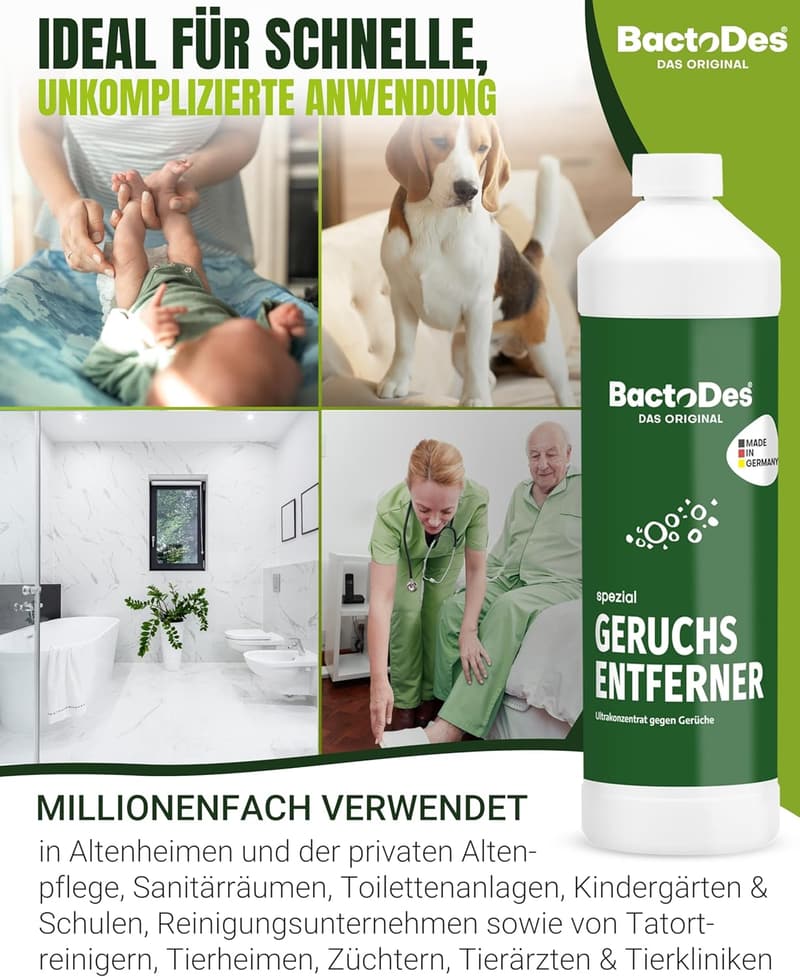 BactoDes 1L Geruchsvernichter für Tiergerüche und Verschmutzungen