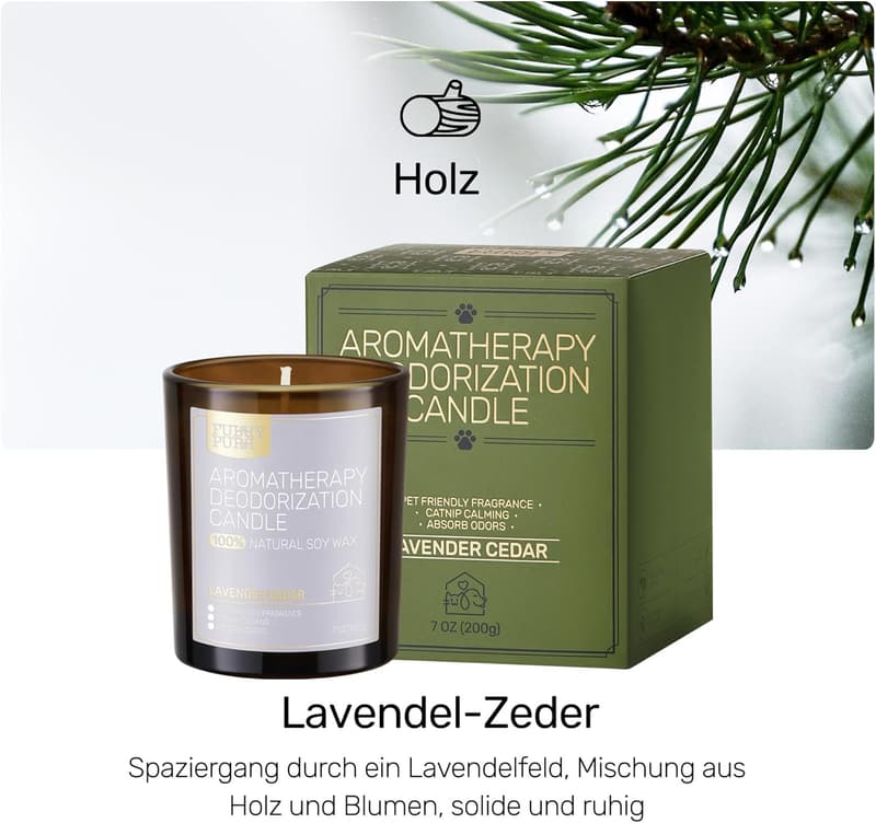 Handgemachte Sojawachs Duftkerze für Haustiere mit Lavendel-Zeder, 200g