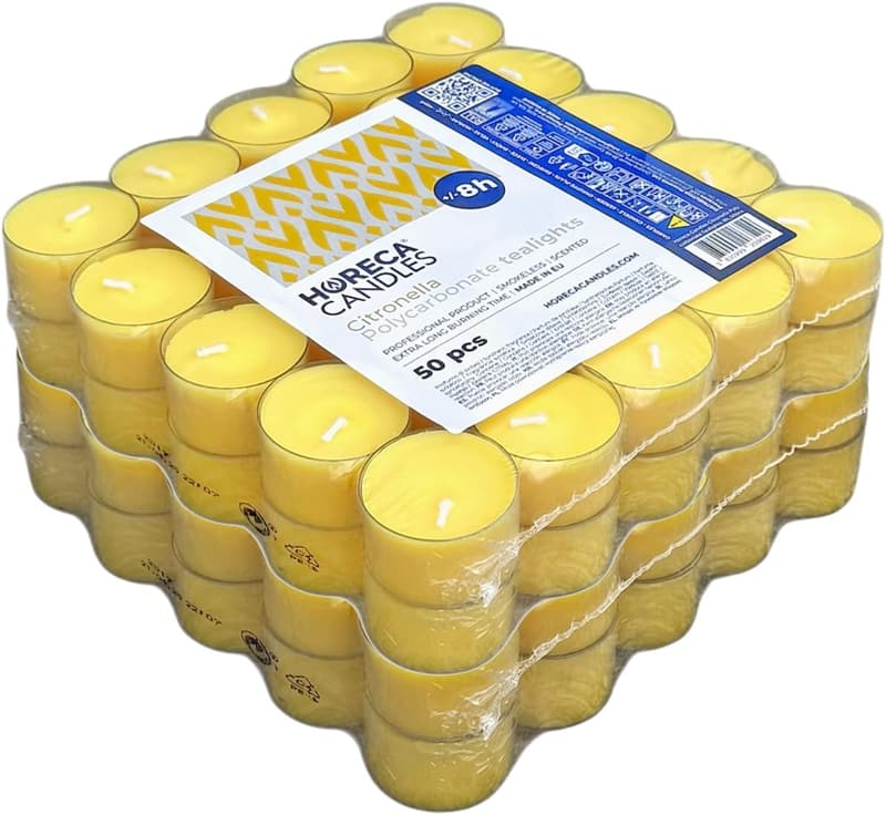 Citronella Teelichter Set (100 Stück) - 8 Stunden Brenndauer - Gelb - Für den Außenbereich
