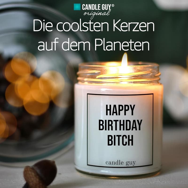 Happy Birthday Duftkerze | Handgemacht aus 100% Sojawachs | 70h Brenndauer