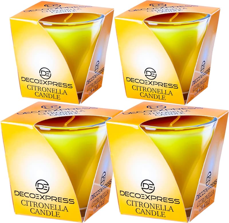Zitronella Kerzen im Glas, 4er-Pack mit 30 Std Brenndauer