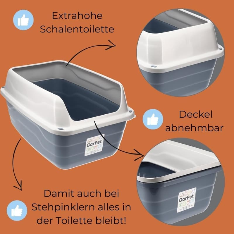 GarPet XXL Offene Katzenklo mit Hohem Rand, Hygienische Jumbo-Toilette