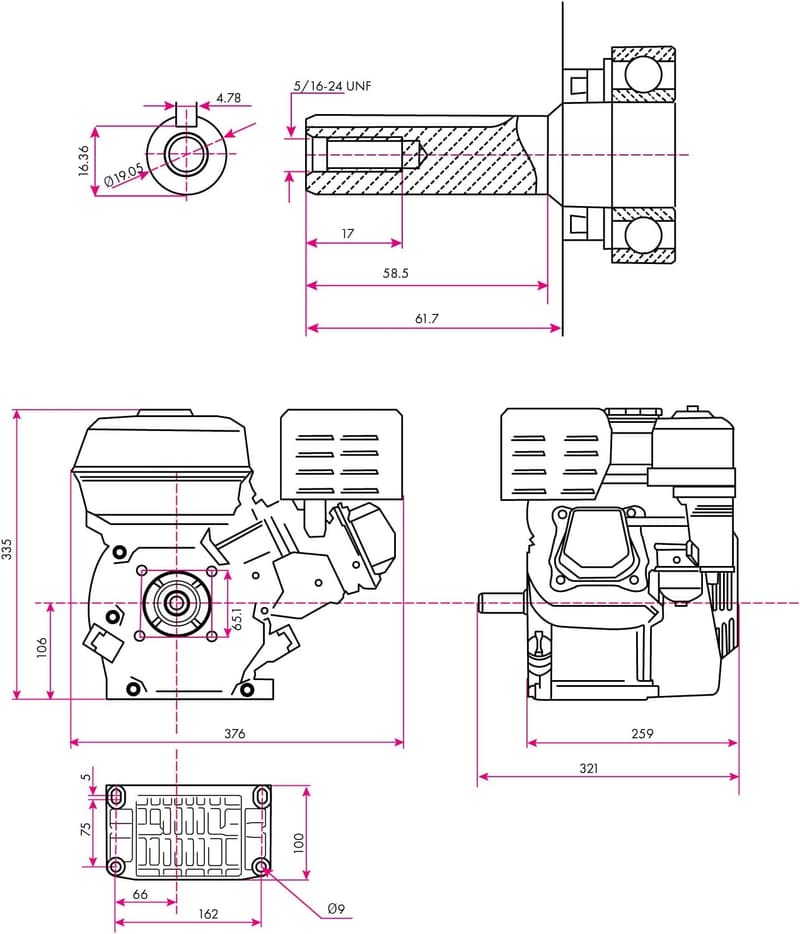 Benzinmotor 6,5 PS für Kart-Antrieb, luftgekühlt, 196 ccm