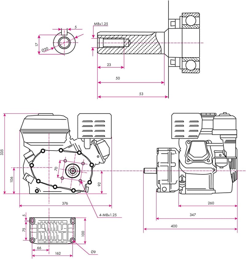 Benzinmotor 6,5 PS für Kart mit 20 mm Welle, 4-Takt, luftgekühlt