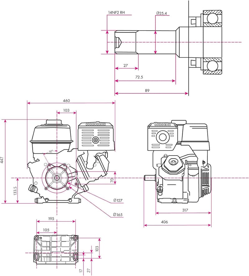 13 PS Benzinmotor mit 25,4 mm Welle, 4-Takt, 389 ccm, kartgeeignet