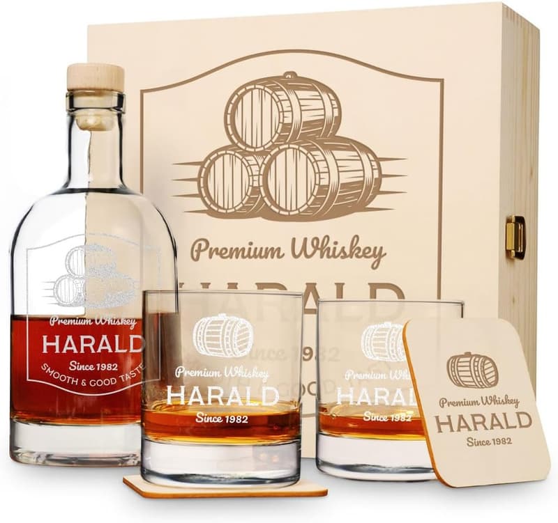 Personalisierte Whisky Karaffe Geschenk-Set für Männer – 6-teilig mit Gravur