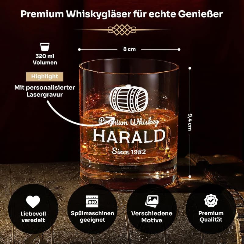 Personalisierte Whisky Karaffe Geschenk-Set für Männer – 6-teilig mit Gravur