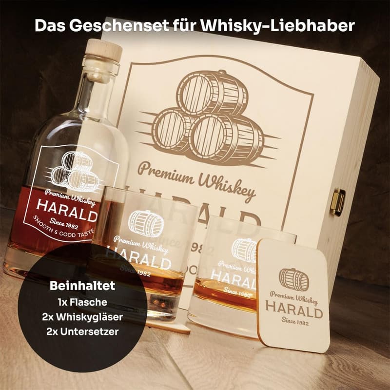 Personalisierte Whisky Karaffe Geschenk-Set für Männer – 6-teilig mit Gravur