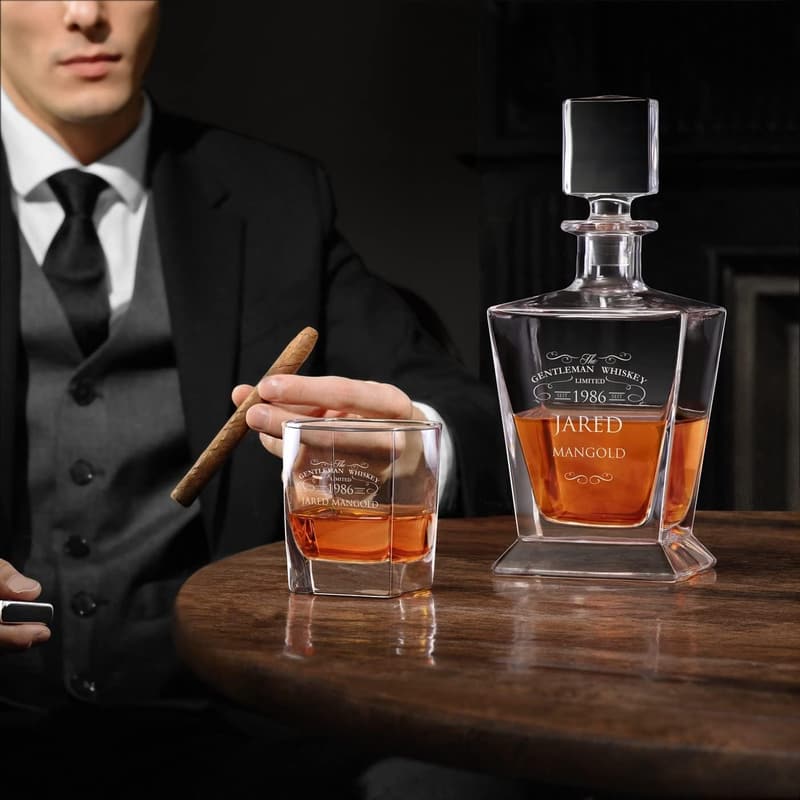 Personalisierte Whisky Karaffe mit Glas-Set für Männer - 800 ml