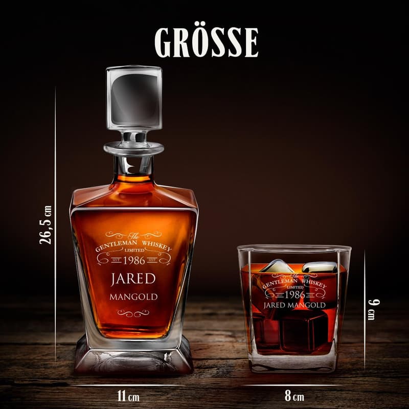 Personalisierte Whisky Karaffe mit Glas-Set für Männer - 800 ml
