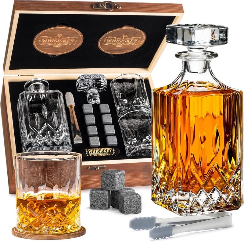 Whiskey Geschenkeset für Männer - Klassische Karaffe mit Gläsern und Steinen