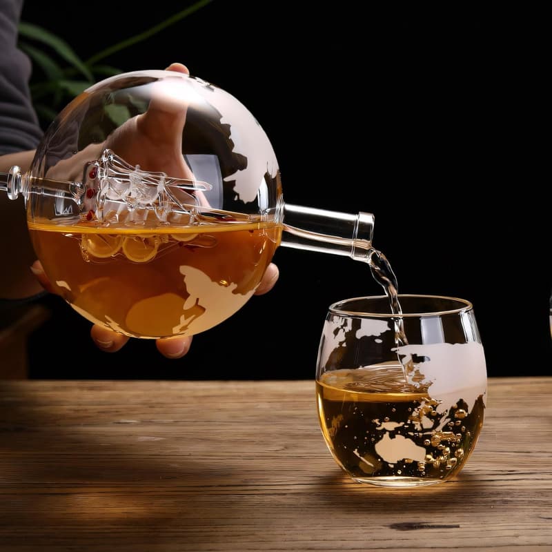 Whisky Karaffe Set im Globus-Design mit 2 Gläsern und Zubehör