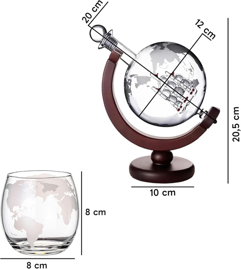 Whisky Karaffe Set im Globus-Design mit 2 Gläsern und Zubehör