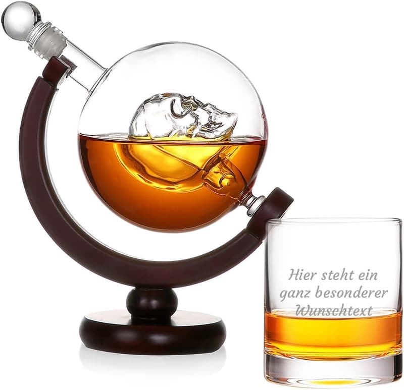 Whisky Skull Karaffe 850 ml mit Wunschgravur und Glas 320 ml