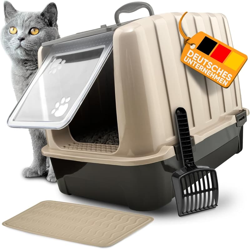 Katzenklo mit Deckel und Filter, XXL, inklusive Matten und Schaufel