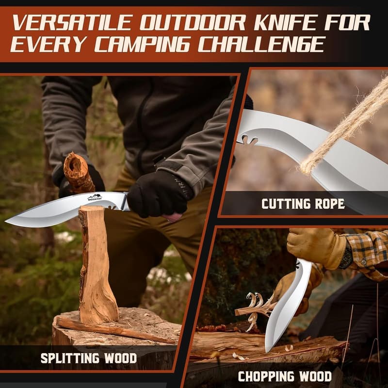 VG10 Stahl Survival-Messer für Outdoor, Jagd und Camping mit Lederscheide