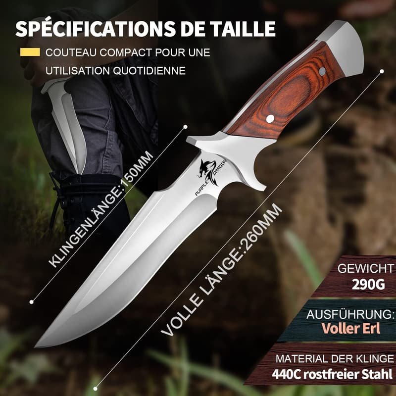 Camping Messer mit feststehender Klinge und Lederscheide – ideales Geschenk für Männer