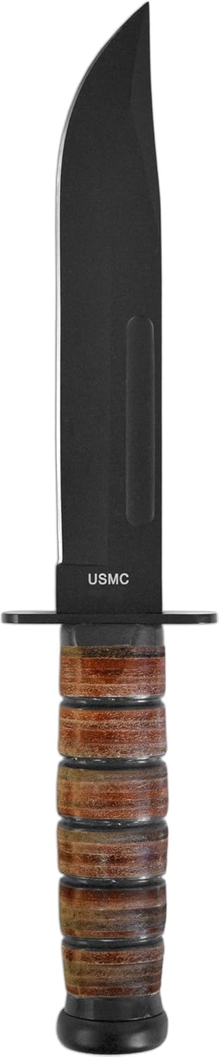 Normani USMC Kampfmesser mit Griff aus Lederringen und schwarzer Klinge