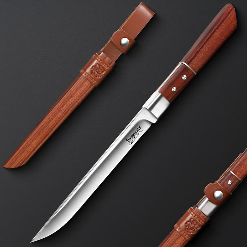 Japanisches Tanto Survival-Messer mit Holzscheide für Outdoor-Aktivitäten