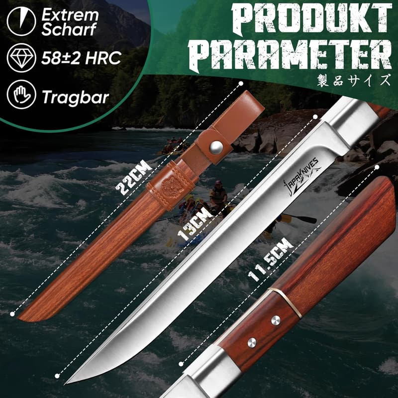 Japanisches Tanto Survival-Messer mit Holzscheide für Outdoor-Aktivitäten
