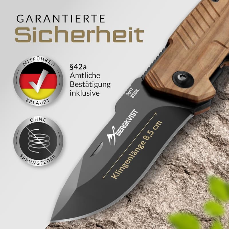 K10 Klappmesser aus Olivenholz mit Feuerstahl für Outdoor & Survival