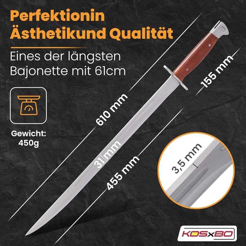 KOSxBO XXL Abfangmesser 61 cm mit Holster für Jäger – Outdoor-Replika