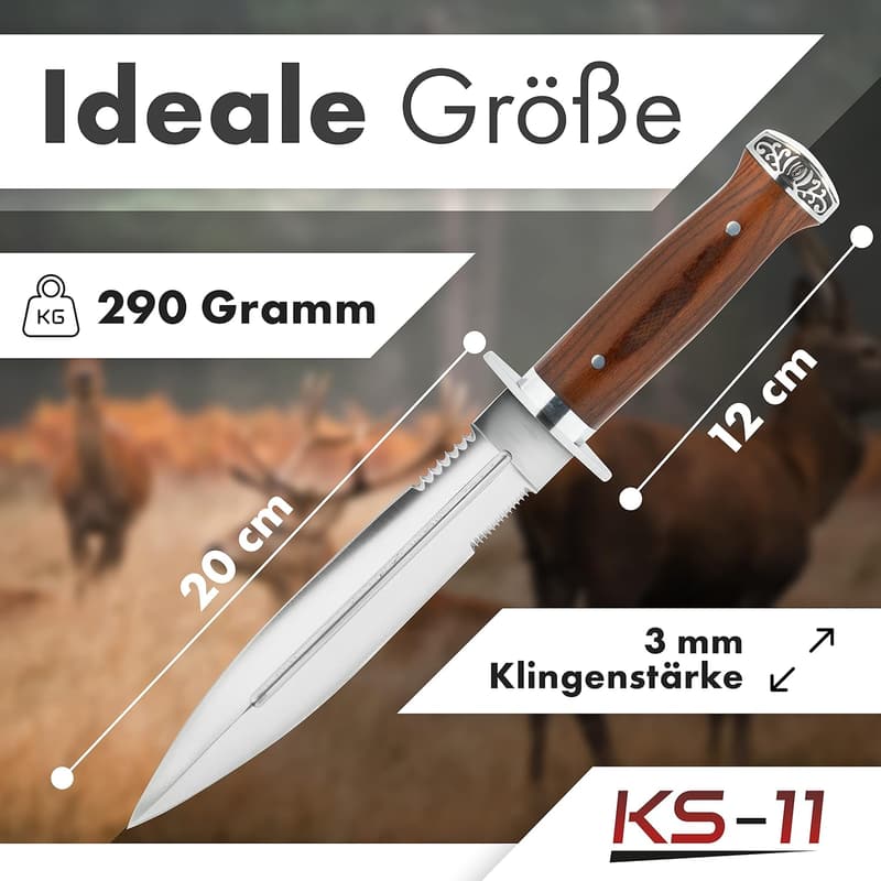 USA Saber Jagd Dolch Set - 33 cm Survival Messer, silber-braun
