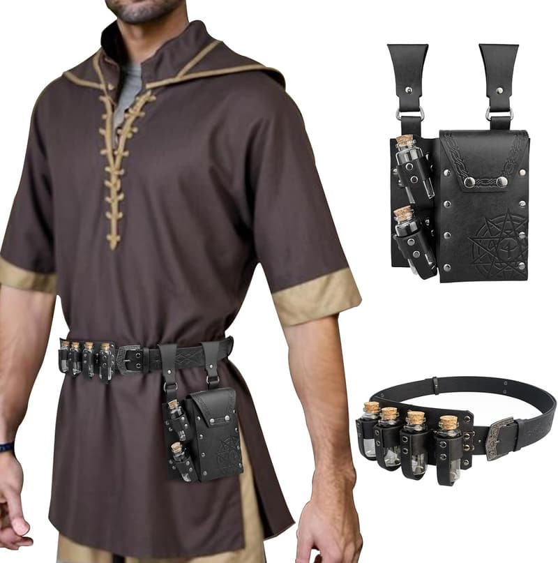 Mittelalterliche Alchemie Gürteltasche mit Trankflaschen für Cosplay
