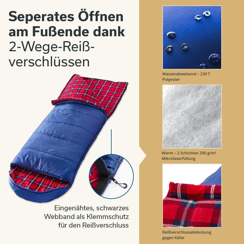 Skandika Doppelschlafsack Dundee für Camping - bis -20°C, Flanell