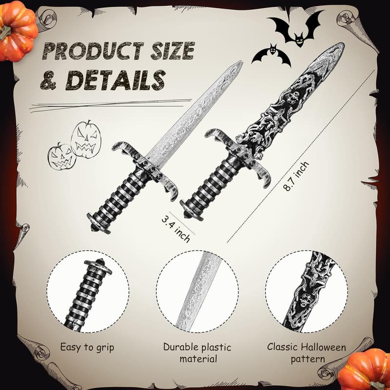 Piratenschwert aus Kunststoff, 2-tlg. Set für Halloween-Kostüme