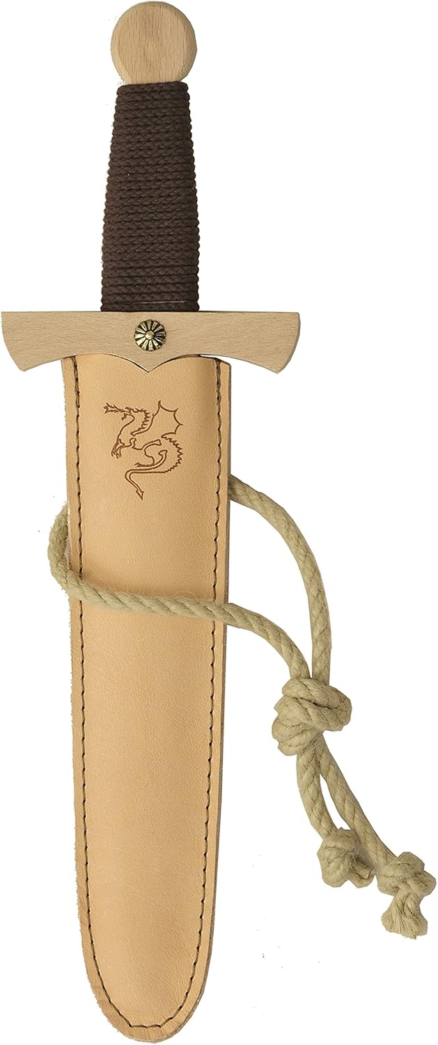 Drachendolchset aus Buche mit Echtlederscheide – 35 cm, handgefertigt in Deutschland