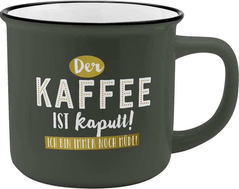 Kaffeebecher aus New Bone China in Emaille-Optik | 35 cl | Lustiges Geschenk