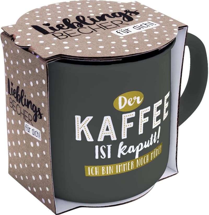 Kaffeebecher aus New Bone China in Emaille-Optik | 35 cl | Lustiges Geschenk