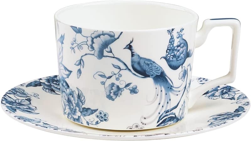 Blaue und weiße Porzellan Teetasse mit Untertasse für Frauen, 250ml