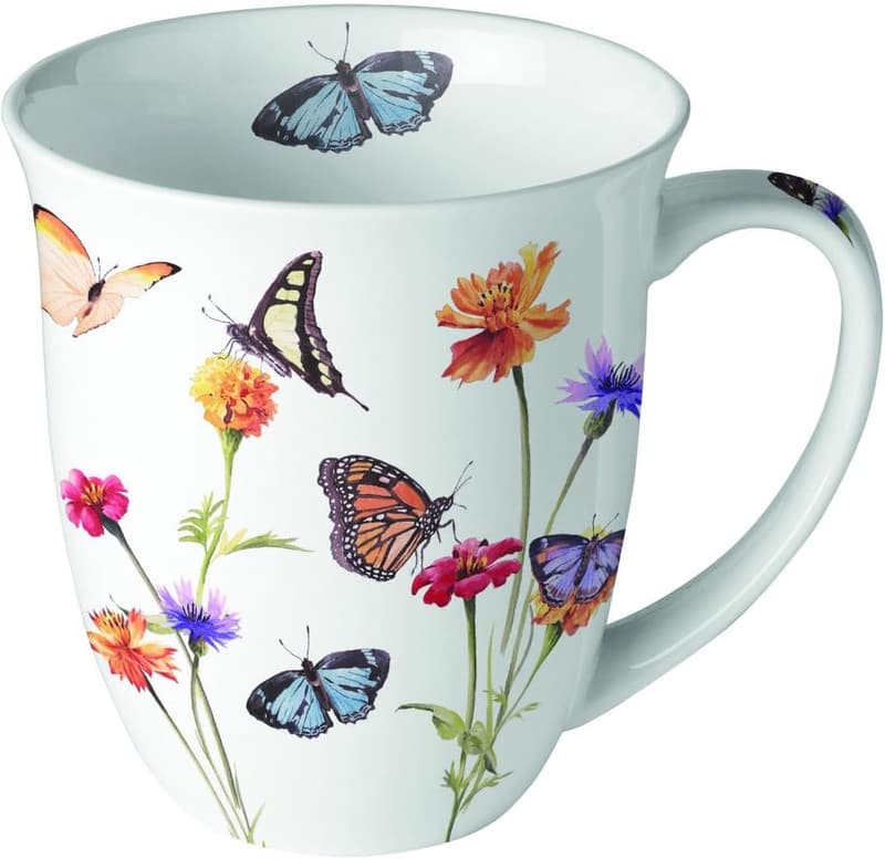 Kaffeetasse mit Schmetterlingen aus Fine Bone China, 400ml