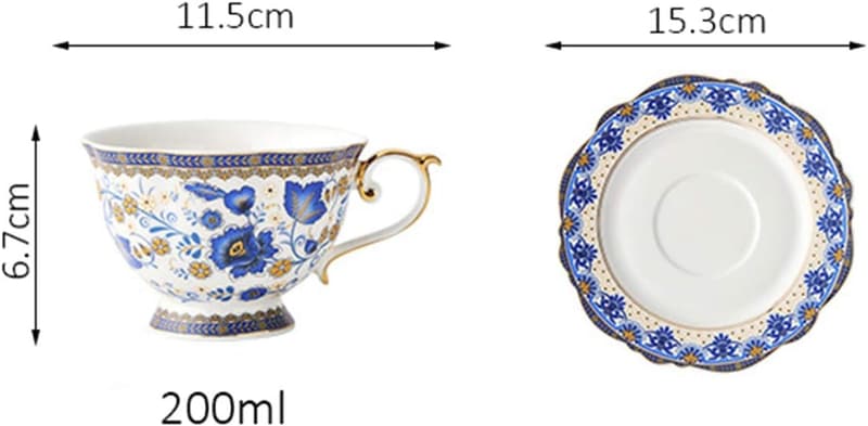 Vintage Teetasse Set aus feinem Bone China mit blauen Blumen, 200ml