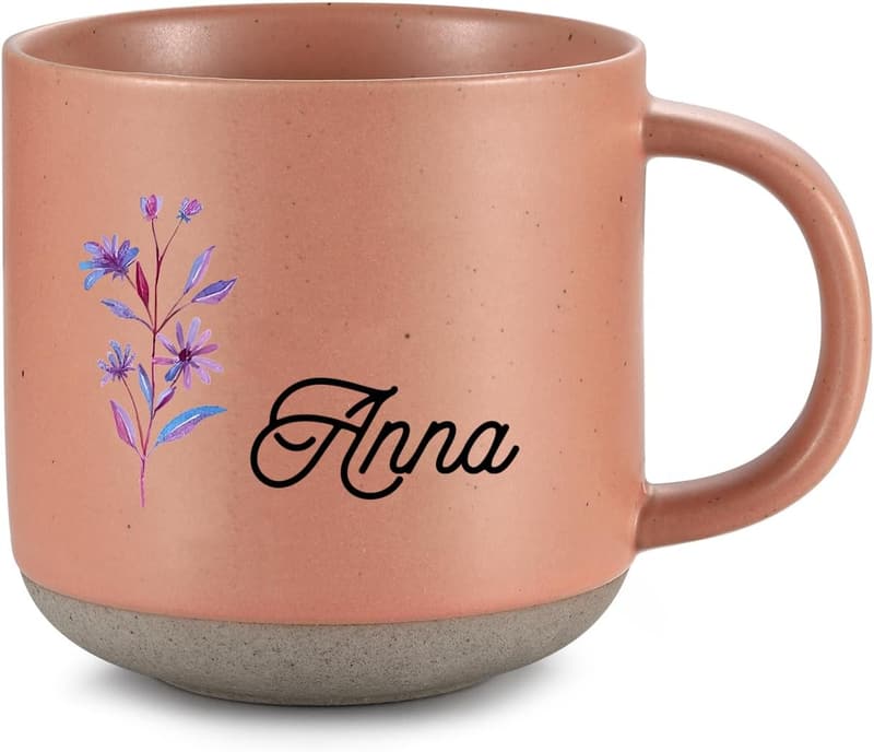 Personalisierte Keramikbecher mit Namen und Blumen für Freunde und Partner