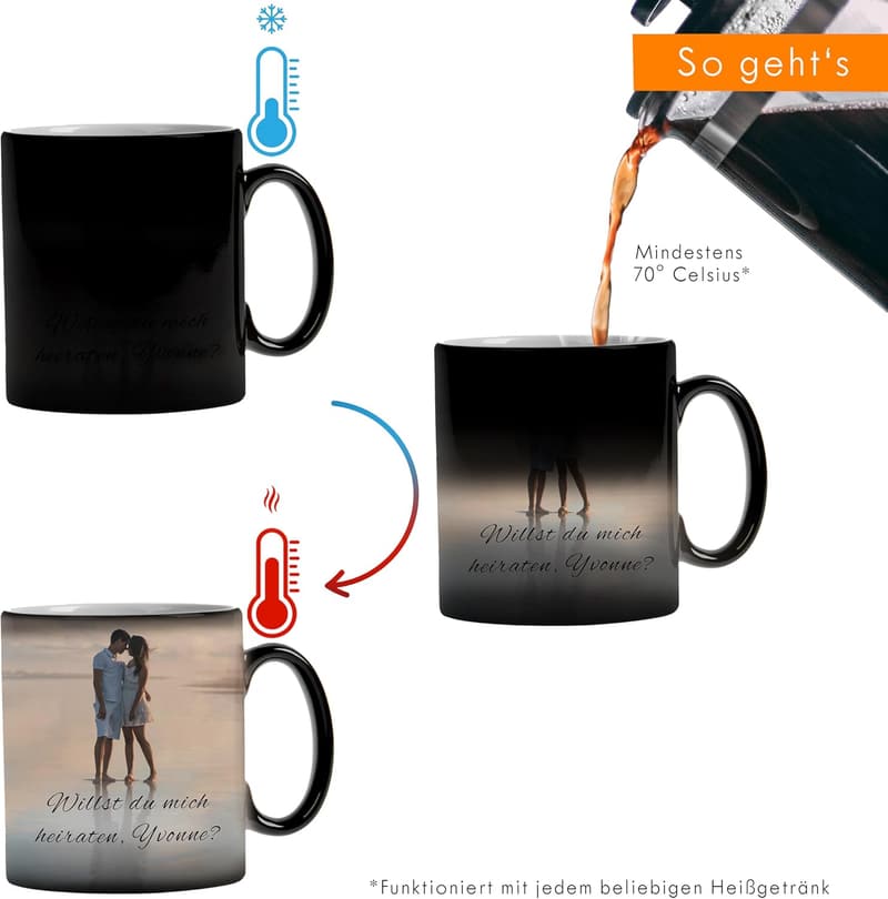 Personalisierte Farbwechseltasse mit Foto & Text - 325ml Keramik