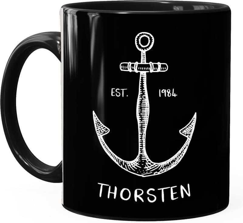 Personalisierte Kaffeetasse mit Anker für Männer – schwarz