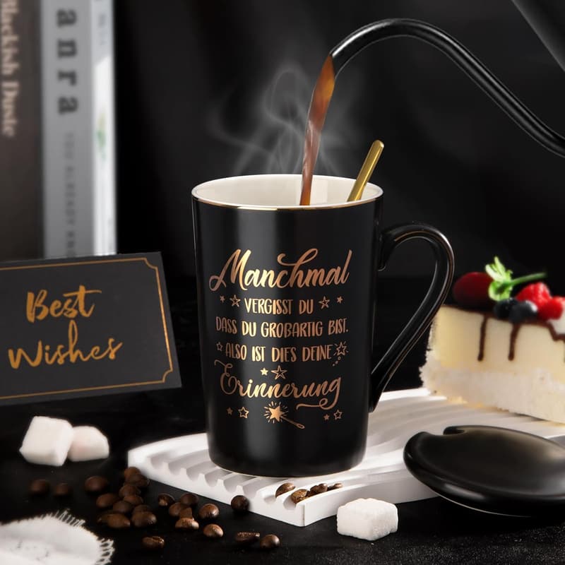 Danke-Geschenk: Schwarze 14oz Keramiktasse für Männer