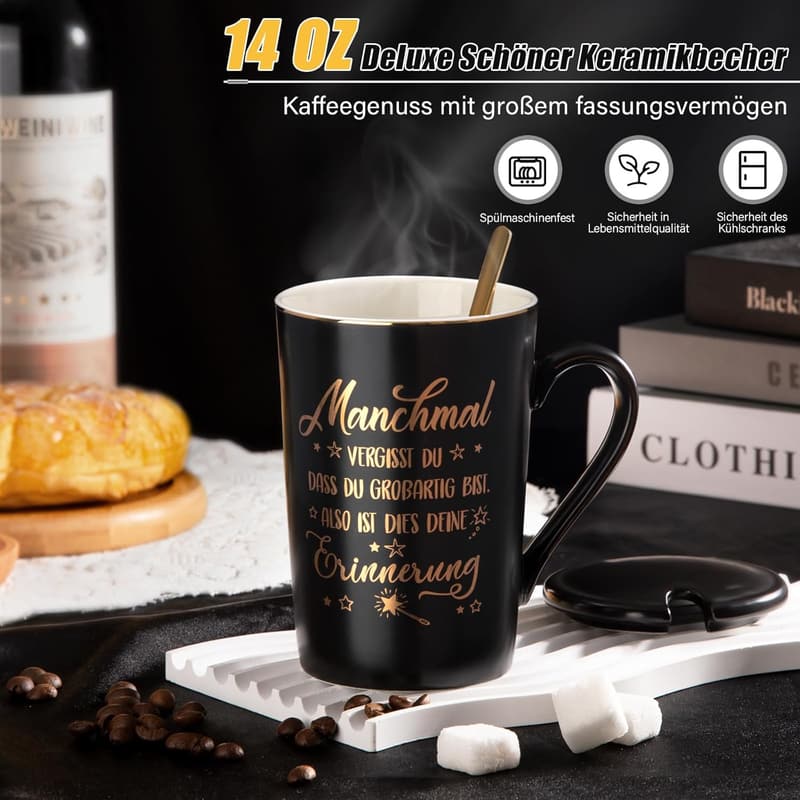 Danke-Geschenk: Schwarze 14oz Keramiktasse für Männer