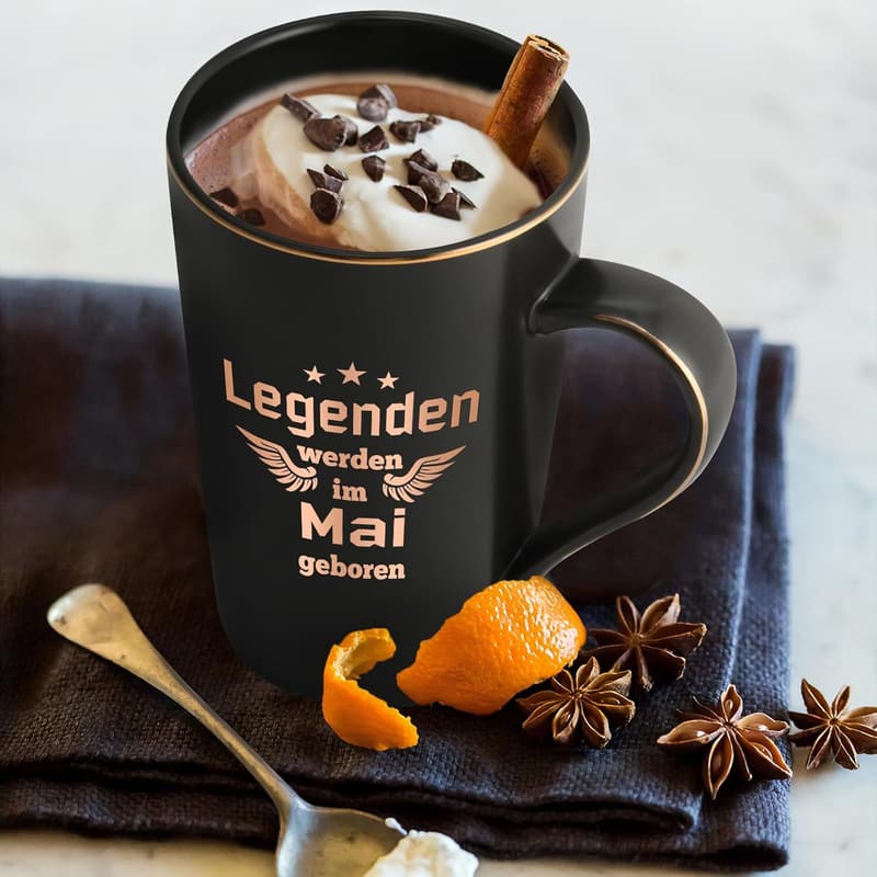 Kaffeetasse Geburtstag Geschenk für Paare, 400ml mit Spruch - Legenden werden im Mai geboren, Schwarz