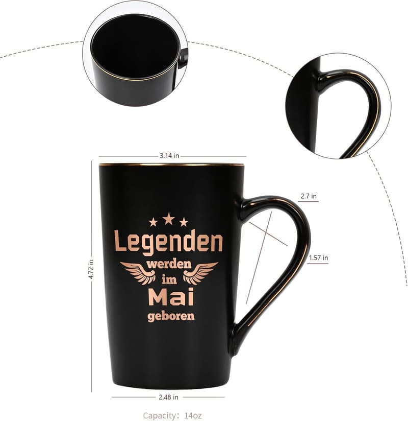 Kaffeetasse Geburtstag Geschenk für Paare, 400ml mit Spruch - Legenden werden im Mai geboren, Schwarz