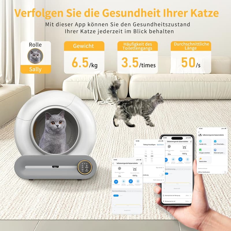 Selbstreinigendes Katzenklo XXL 68L mit APP-Steuerung für 2 Katzen